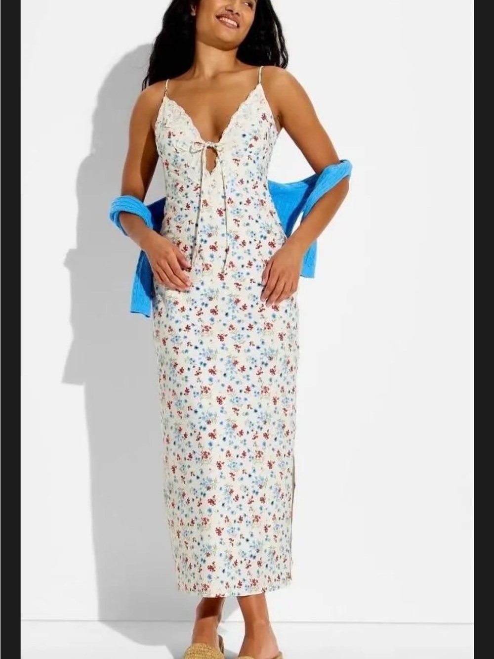 wild fable White Floral Tie-Front Maxi Dress